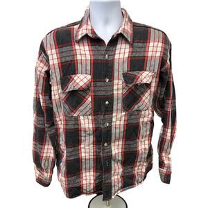 👕 Vintage Five Brother Flannel Shirt XL Made in USA Red Gray Plaid Workwear